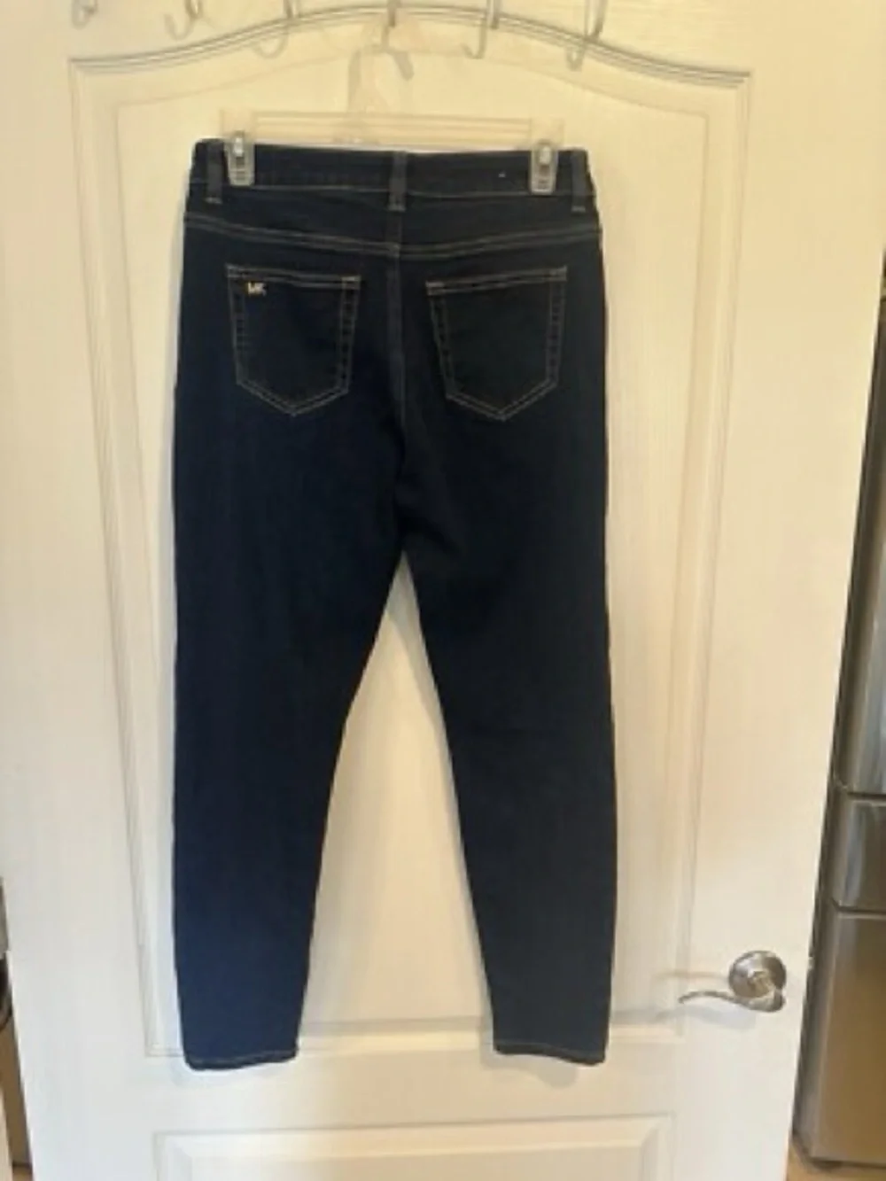Michael Kors Dark Indigo Straight-Leg Jeans with Gold Hardware